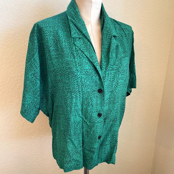 Vintage Cos Cob green button down casual womens blouse Large RARE - Picture 2 of 12